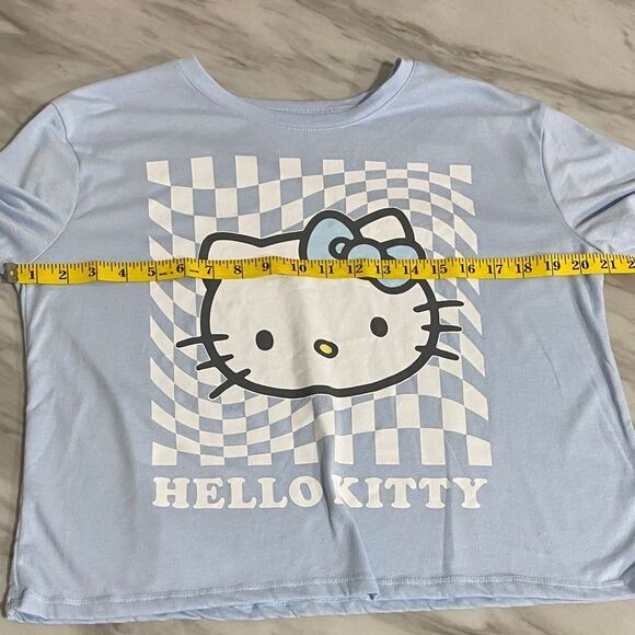 Hello Kitty by Sanrio Blue Checkerboard Cropped Graphic Tee Size M - Picture 7 of 10